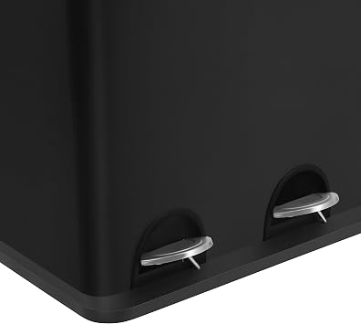 SONGMICS 54 Liter Kitchen Trash Can Pedal Trash Can, 3 Compartments, 6 Labels For Inner Buckets and Waste Separation, Trash Separation System, Black Ltb54B