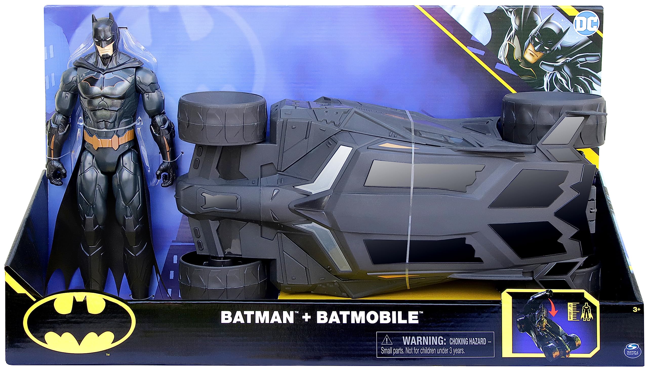 DC Comics - Pack Figura Batman Y BATMÓVIL - Figura de Acción de 30 cm y Coche Batman - Superheroes Juguetes - 6064628 - Juguetes Niños 3 Años +