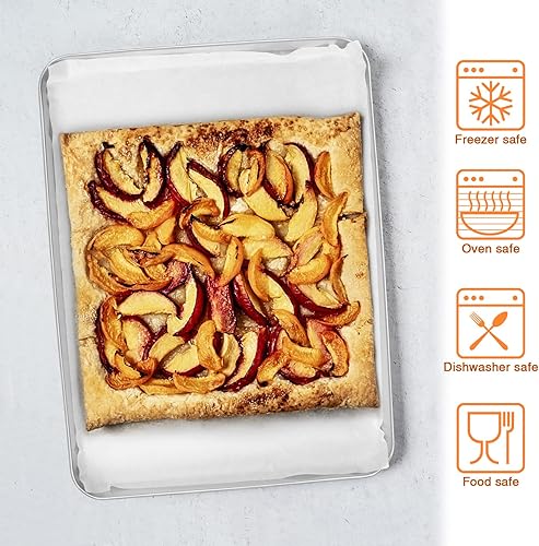 Miniatura 4 de E-far Juego de 2 bandejas para hornear galletas, bandejas de acero inoxidable de 12.4 x 9.7 pulgadas para horno con 50 papeles pergaminos, bandeja