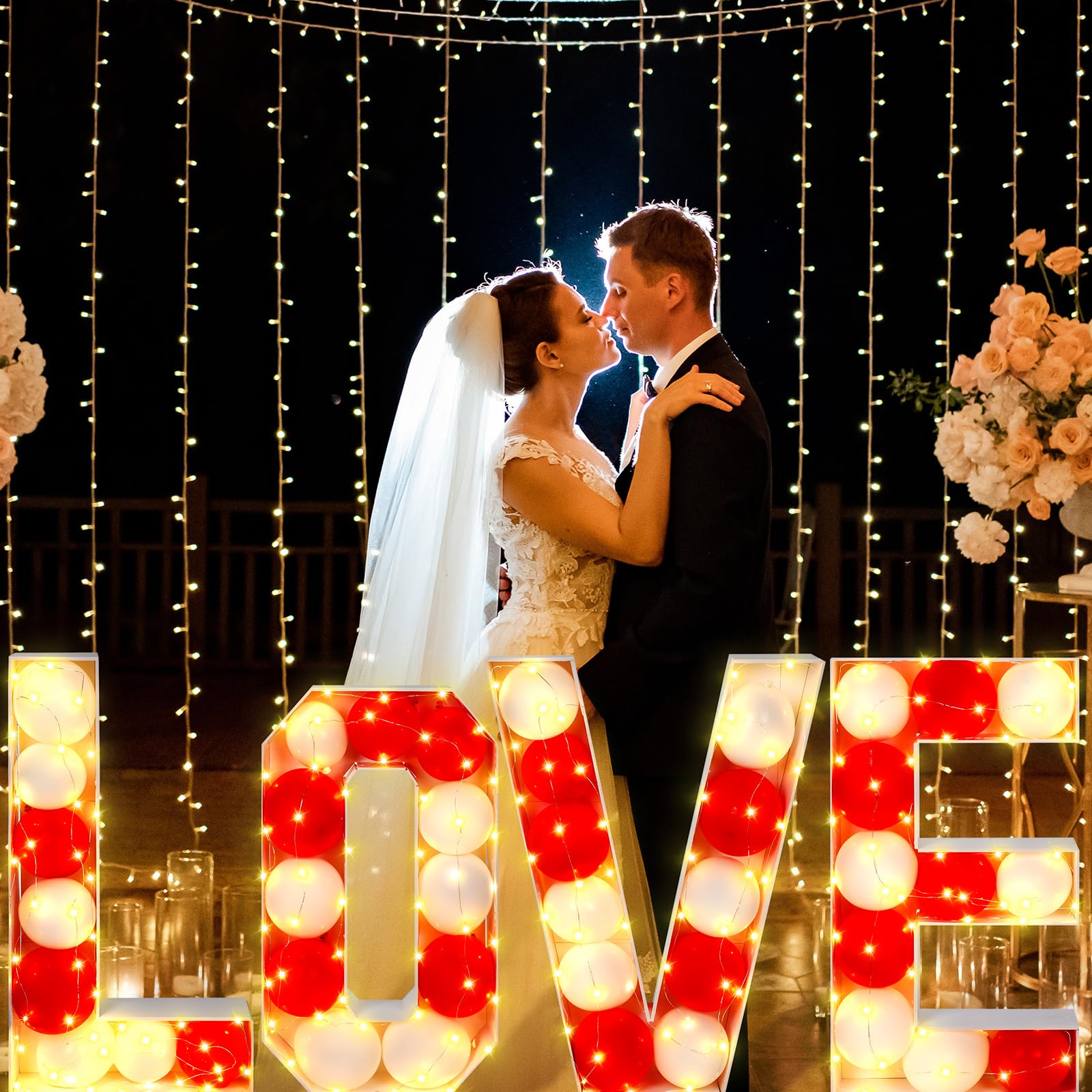 Syhood 2.2 ft Valentines Love Mosaic Letters Frame with Balloons Set Light up Letters LED Marquee Letters with Lights for Valentines Proposal Engagement Wedding Anniversary Party Decoration