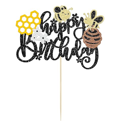 Miniatura 3 de Gyufise 1 decoración para pastel de cumpleaños con purpurina de panal de abeja para decoración de pastel de miel, abejorro, tema de abejorro, baby