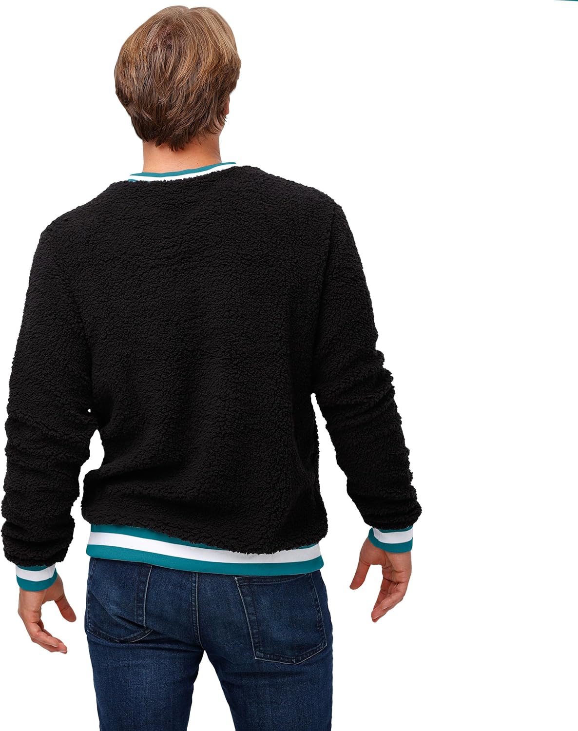 FOCO Men's Standard NFL Logo Sherpa Crewneck Sweater, Team Color - Image 2