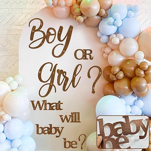 Miniatura 9 de Grandes calcomanías de revelación de género para telón de fondo, señal de baby shower de madera, ¿él o ella? ¿Qué será el bebé? Arco de globos,