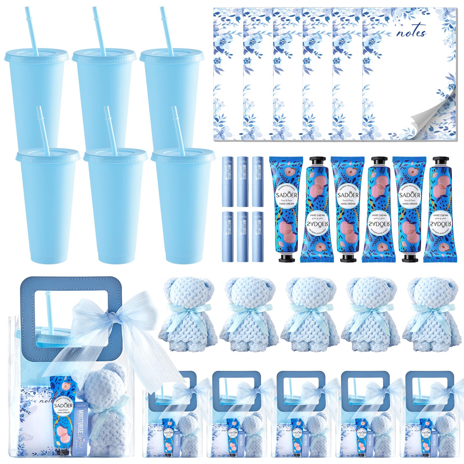 6 juegos de premios de baby shower para ganadores del juego, regalos para baby shower, incluye vasos de plástico, bloc de notas, bálsamos labiales, cremas de manos, toallas de baño de oso, bolsas de