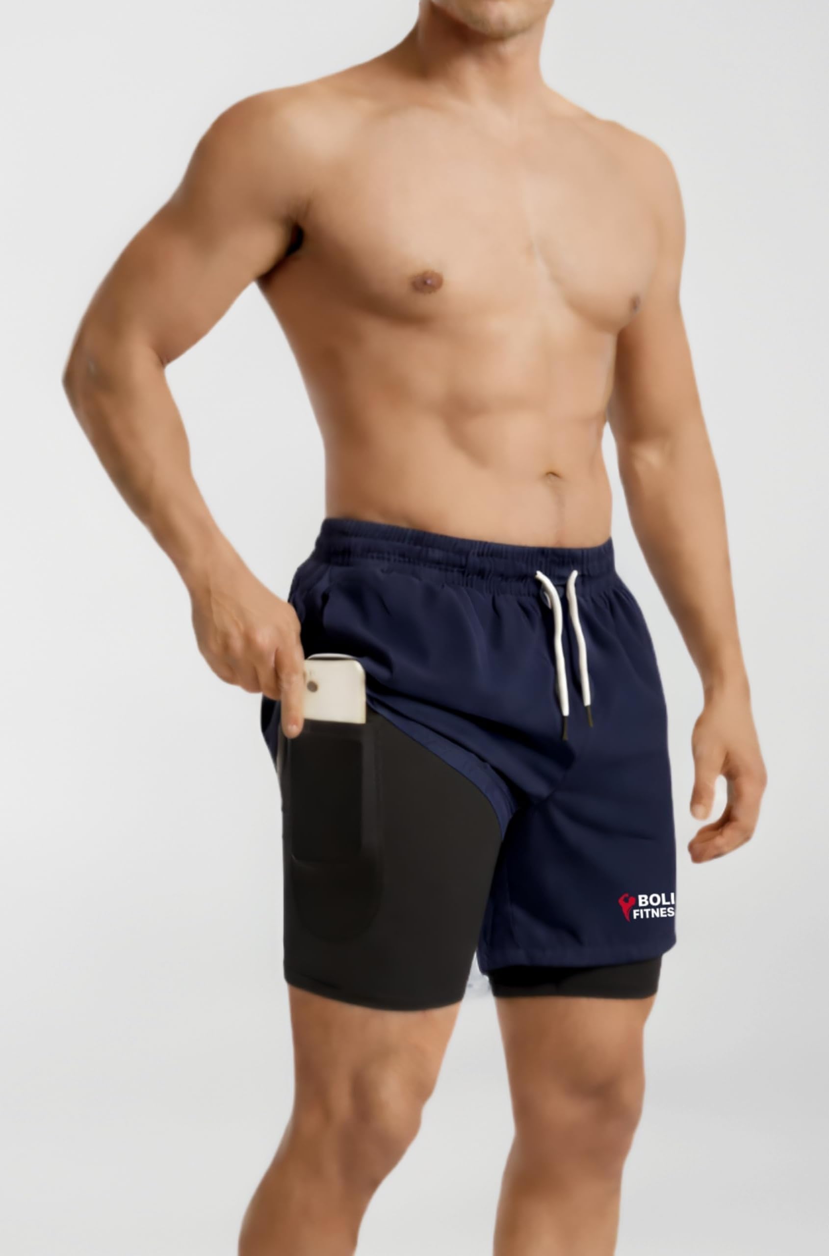 Men's 2 in 1 Active Dual Shorts with Compression Inner Tights Double Layer with Phone Pocket for Running, Gym & Sports