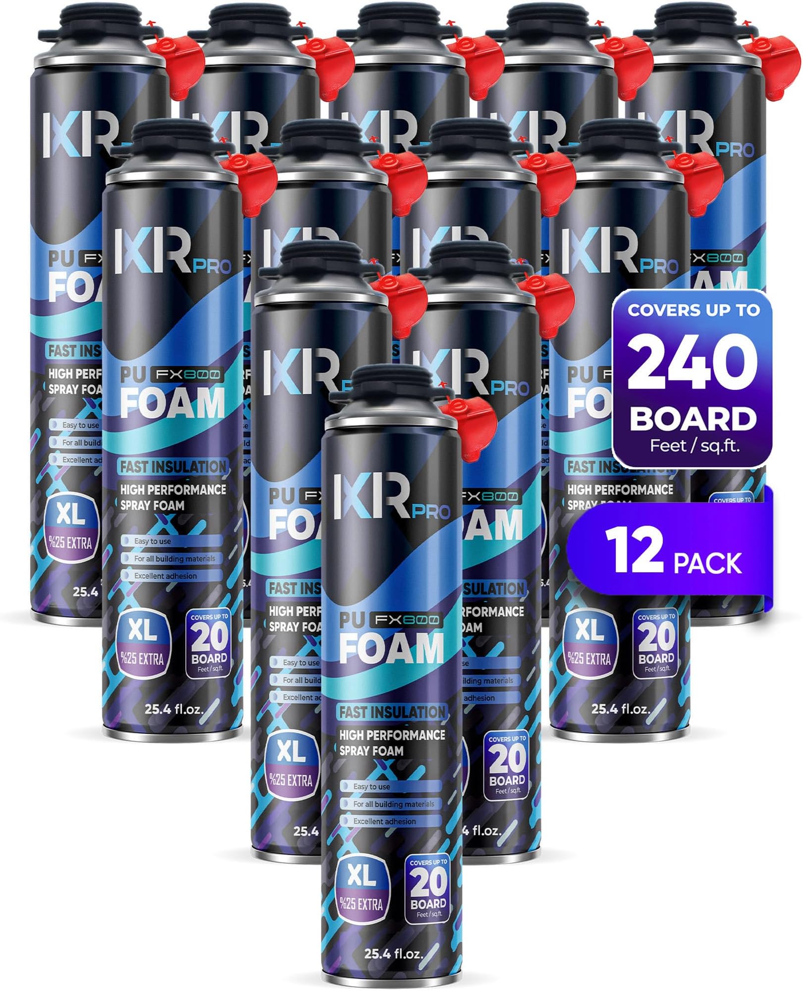 Spray Foam Insulation Can (12 x 23.1 oz. / 655 g) Expanding Foam Sealant, Spray Insulation, Closed Cell Spray Foam Insulation, Gap Filler Foam, High Density Spray Foam, Walls Ceiling Windows Doors