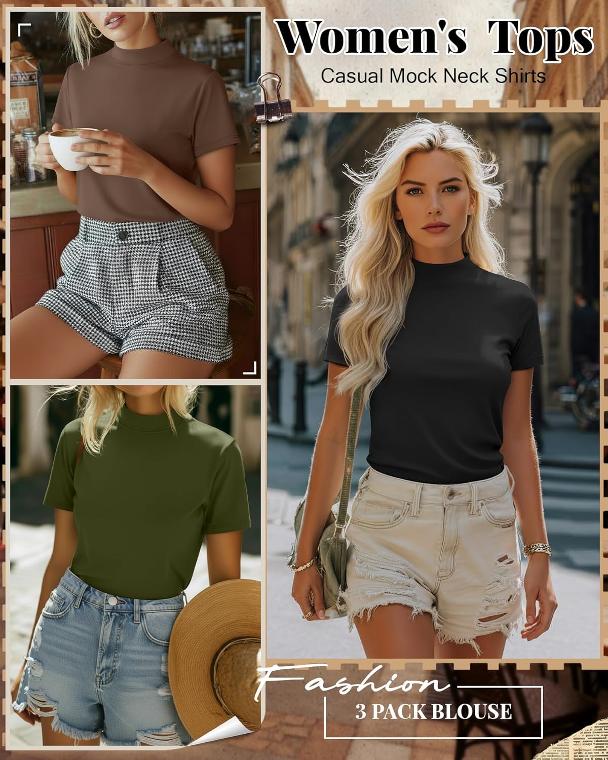 Ficerd 3 Pack Women's Mock Neck Shirts Short Sleeve Turtleneck Tops Slim Fitted Dressy Casual Tees Summer Basic Tshirts 2026 - Image 4