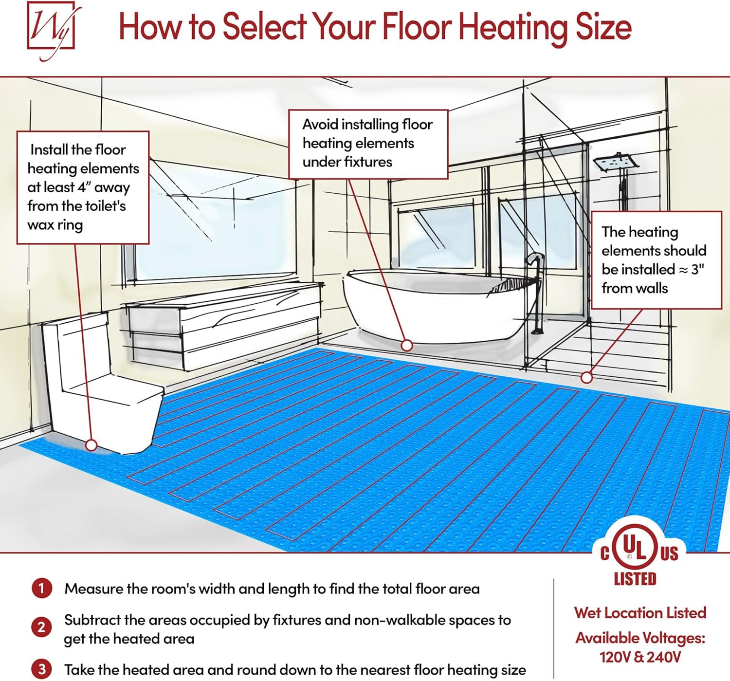 WarmlyYours 68 sqft Electric Radiant Floor Heating System - Heated Floor System Kit with 220 ft. Floor Warmer Cable 120V, UWG5 WiFi Thermostat, Uncoupling Membrane, Sensors, Install Tester