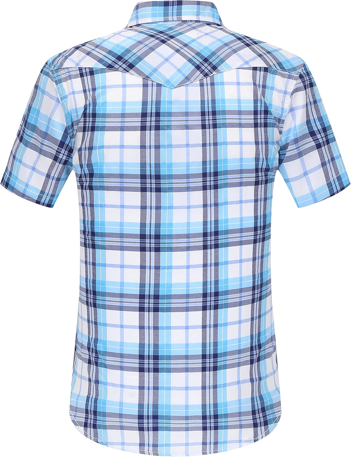 Men's Western Cowboy Pearl Snap Buttons Plaid Short Sleeve 2 Pockets with Pen Holder Lightweight Casual Shirt - Image 2