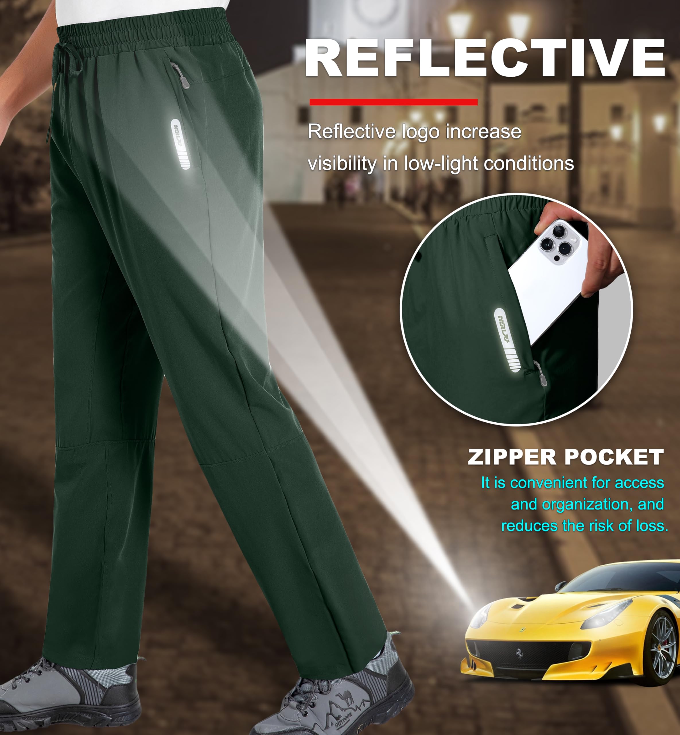 Pack de 1 o 2 pantalones de senderismo para hombre, ligeros, impermeables, con entrepierna de 30/32 pulgadas, pantalones de senderismo para exteriores con bolsillos con cremallera
