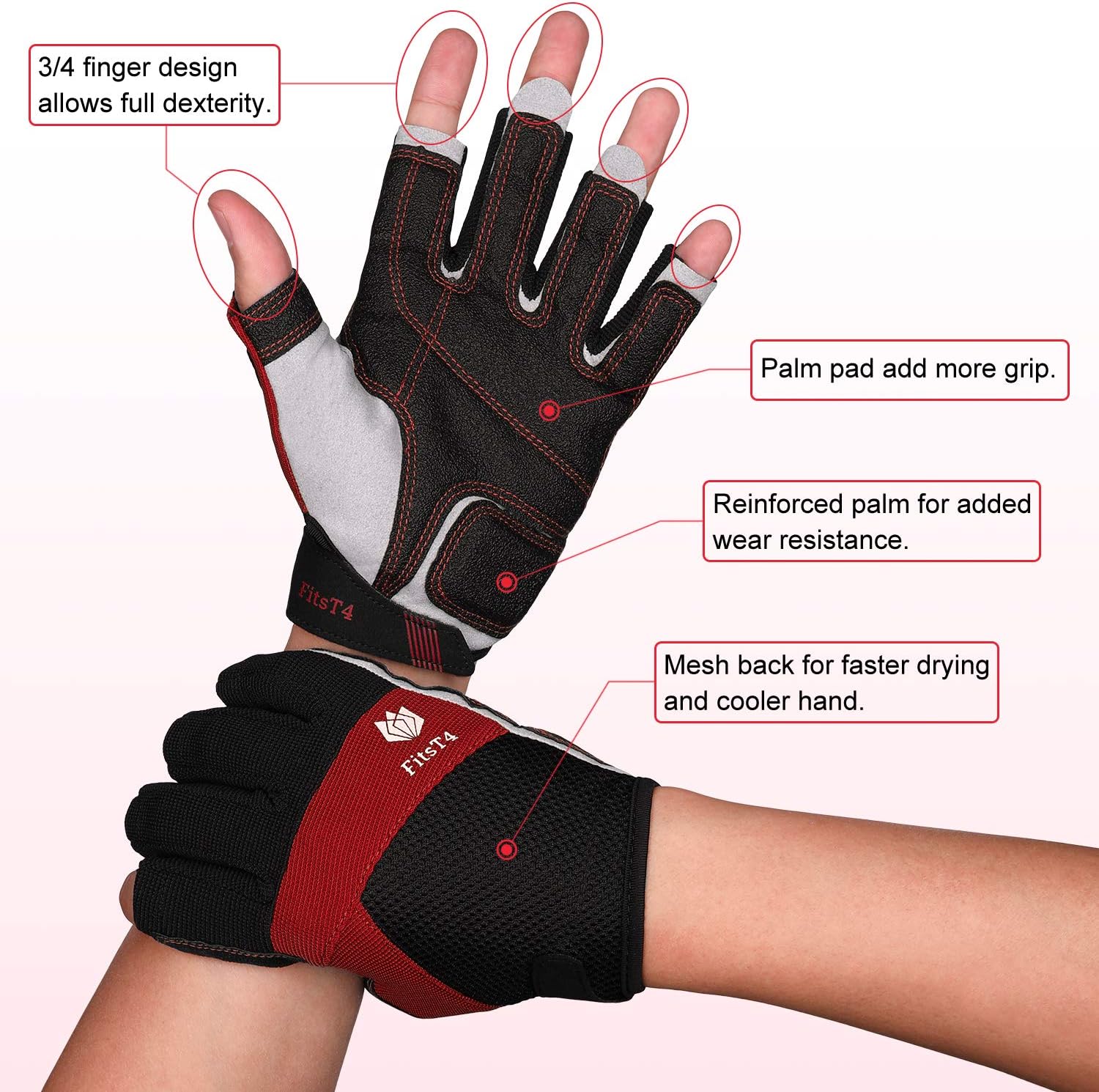 FitsT4 Kayaking Gloves 3/4 or Full Finger Padded Palm Fingerless Gloves for Men Women Youth Perfect for Sailing Paddling Canoeing Boating Workout Rowing SUP and Other Water Sports : Sports & Outdoors