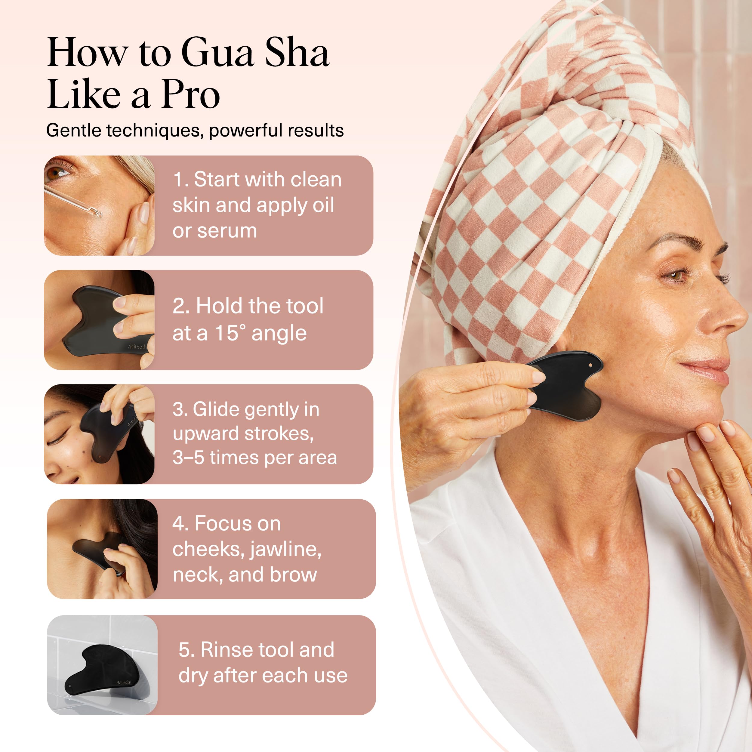 Kitsch Stainless Steel Gua Sha Facial Tools - Guasha Tool for Face, Face Sculpting Tool, Jawline Shaper, Double Chin Reducer, Body Gua Sha Tools, Lymphatic Drainage Massager, Facial Skin Care -: Matte Black