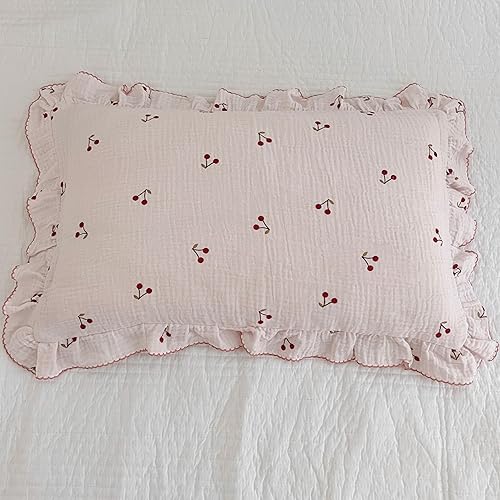 Vista 129 de BuLuTu Funda de almohada de muselina de algodón para niños pequeños, tamaño estándar, estampado de flores de Galsang, suave funda de almohada