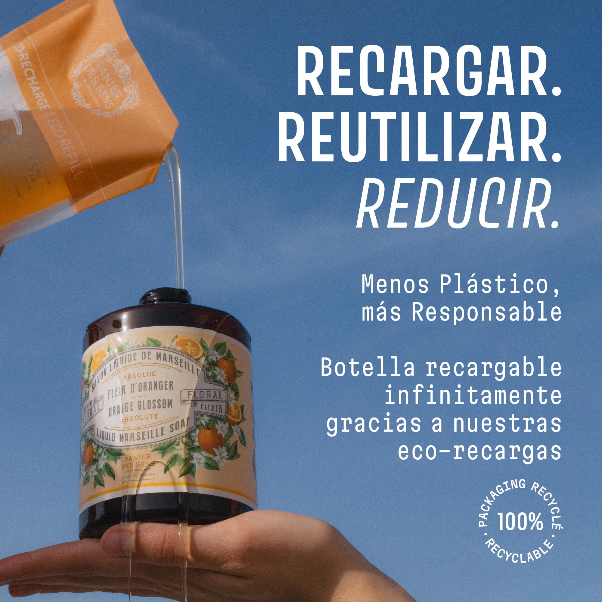 Panier des Sens - Jabon de manos liquido Flor de Naranjo 500ml - Jabon de Marsella Hidratante - Jabones perfumados con Aceite de Oliva - Pieles Secas - Jabón francés