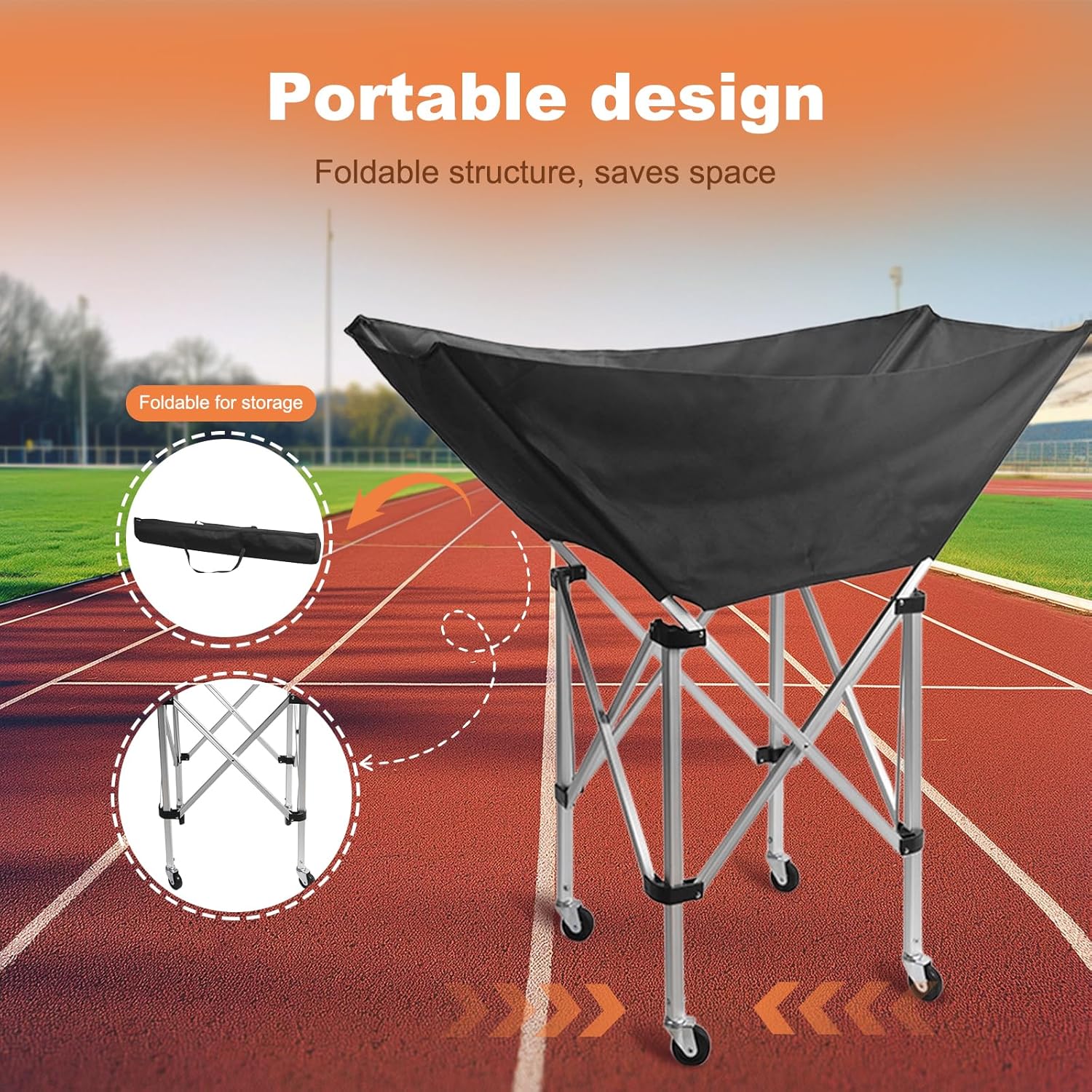 Portable Volleyball Ball Cart with Wheels Collapsible Hammock Ball Cart with Carry Bag Garage Sports Equipment Organizer for Easy Storage and Transport