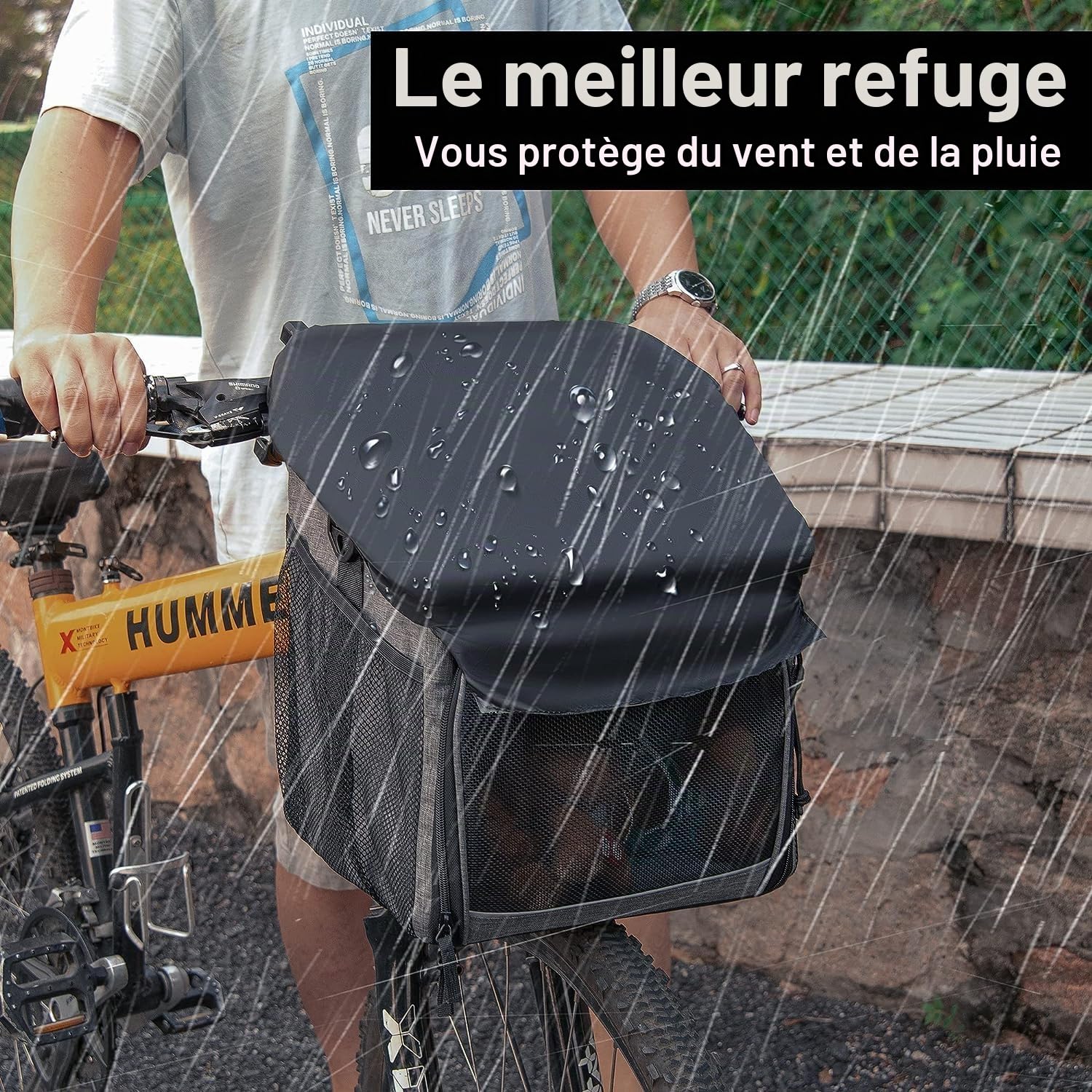 Wakytu Panier de Transport de vélo pour Chien, Sac à Dos de Transport Avant pour vélo Pliable, Amovible, Bandes réfléchissantes, 2 Poches de Rangement latérales, Sac de Voyage pour Animaux de