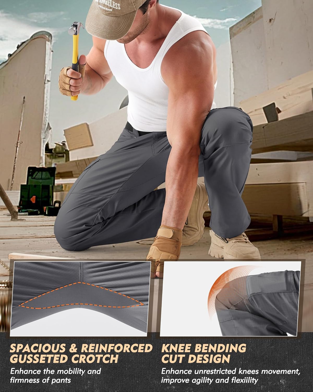 IGOLUMON Men's Stretch Tactical Pants,Ripstop Cargo Pants with 11 Pockets, Lightweight Outdoor EDC Work Hiking Pants - Image 4