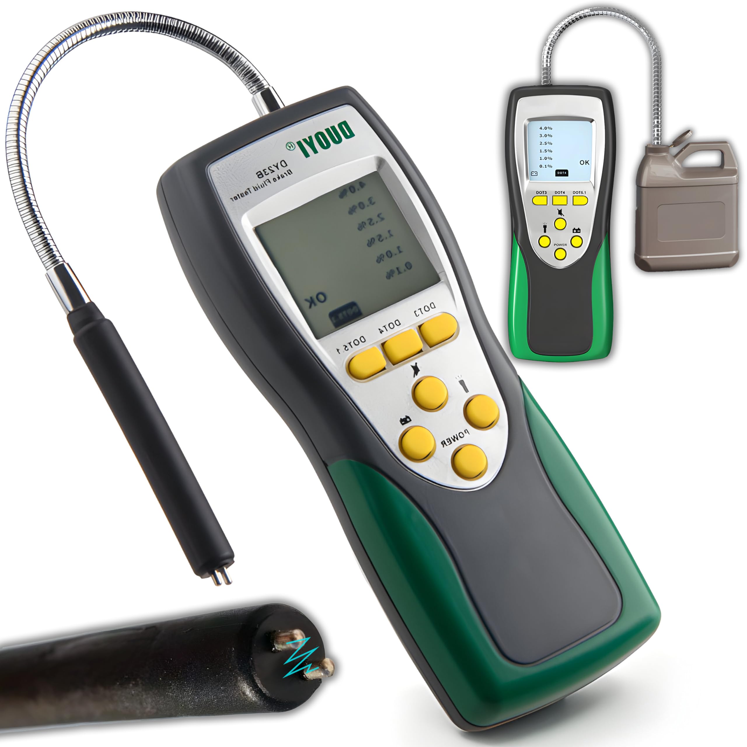 Retoo Tester del liquido dei freni, digitale, per test diagnostici, per schermo LCD, adatto per DOT3 DOT4 DOT5, analizzatore di umidità del collo flessibile, per auto e moto