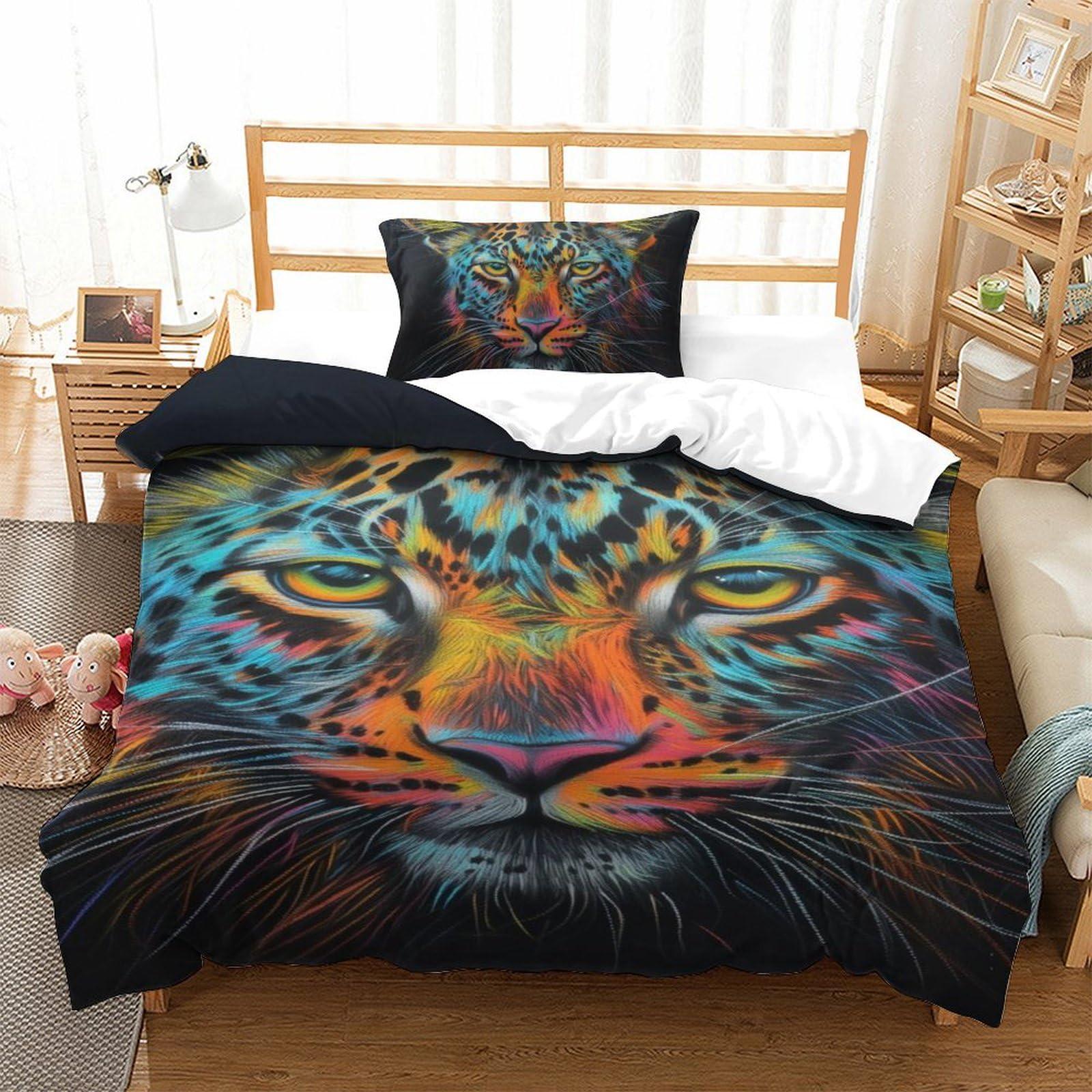 Housse de couette léopard 3D pour lit simple résolvant le glissement de couette