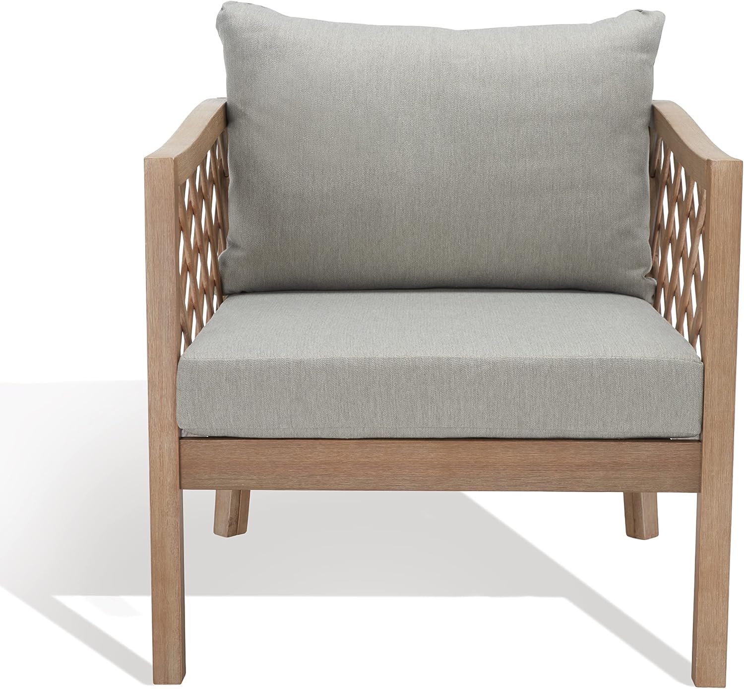 SAFAVIEH Outdoor Couture Collection Fiji Dark Brown Solid Wood/Beige Cushion Trellis Pattern Patio Chair (CPT1036A)