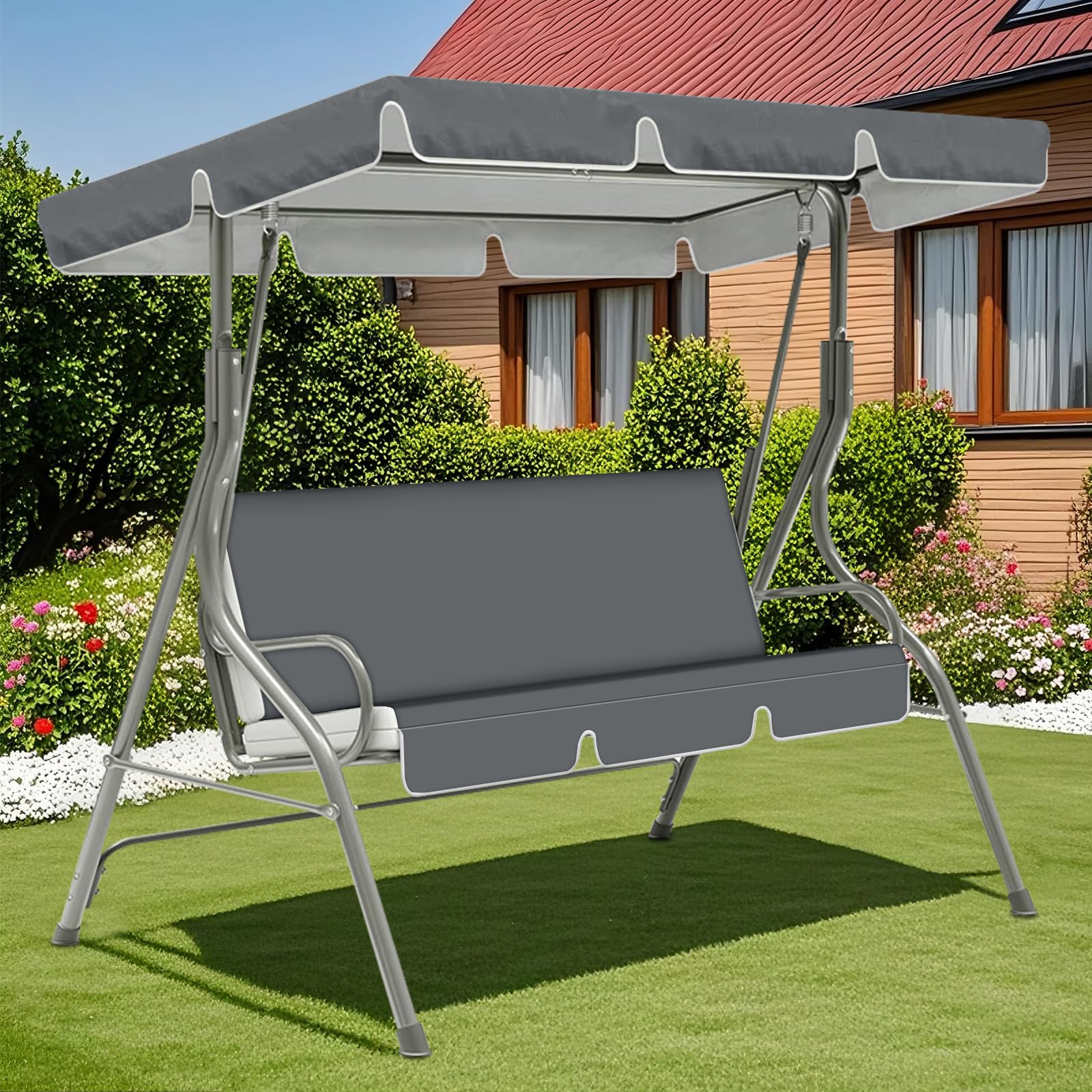 ZYBSLCSY Swing Chair Canopy Replacement and Garden Swing Seat Cover Fit for 2 3 Seater, Waterproof Hammock Canopy Top Cover Windproof Anti-Uv Heavy Duty Rip Proof (Dark Grey,A+G) — image 1