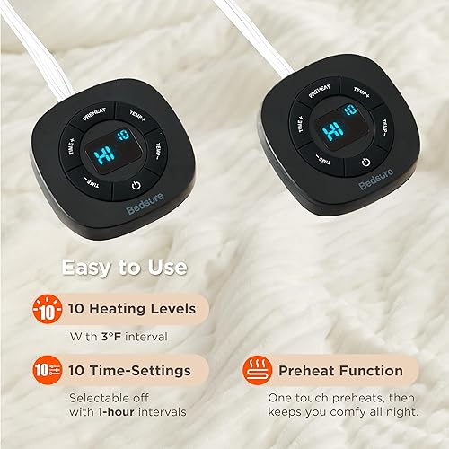 Vista 185 de Bedsure GentleSoft - Manta térmica eléctrica, suave manta eléctrica de franela acanalada, calefacción con 4 ajustes de tiempo, 6 ajustes de calor