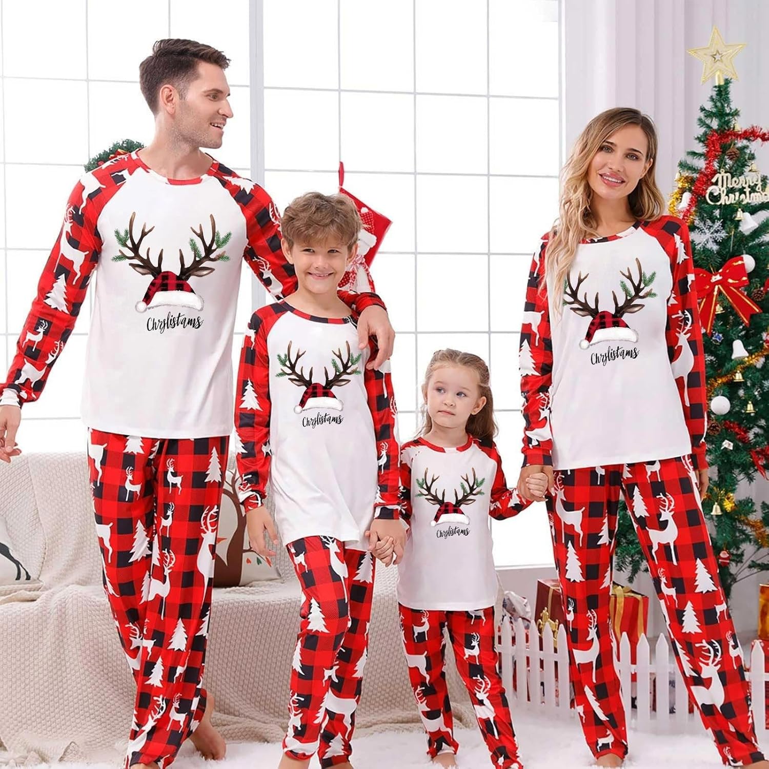 YRAETENM Matching Christmas Pajamas for Family Xmas Holiday Jammies Family Christmas Matching Sets Cute Sleepwear Pajamas