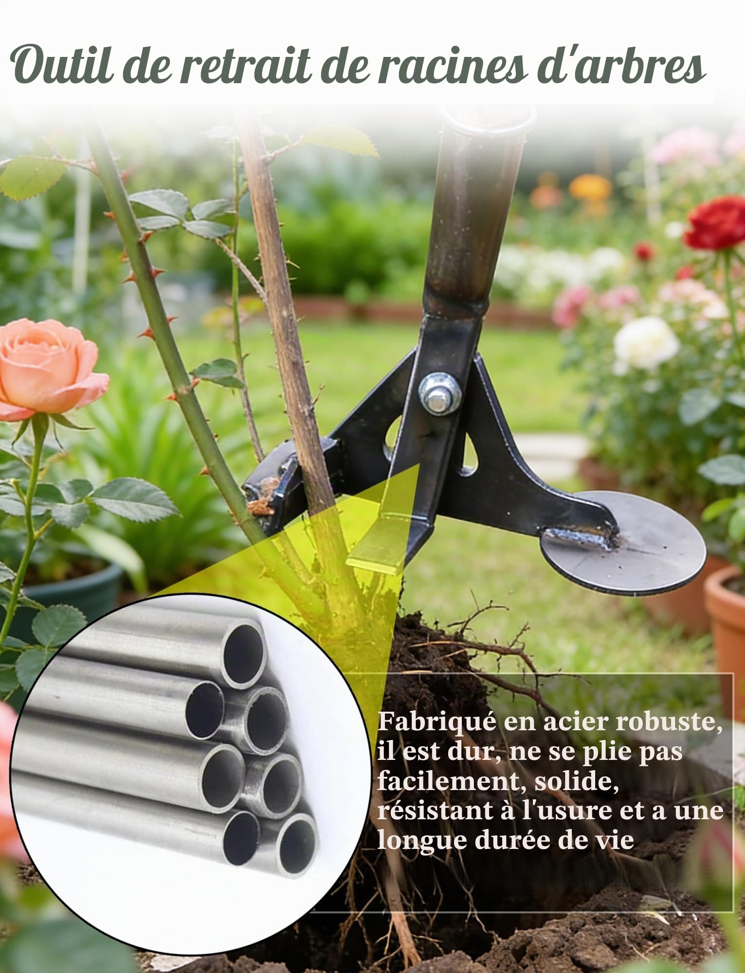 Outil de déracinement de racines d'arbre, extracteur de poteau de clôture robuste, extracteur de souche pour jardin, ferme, verger et extracteur d'arbre pour jeune arbre, extraction de racines de