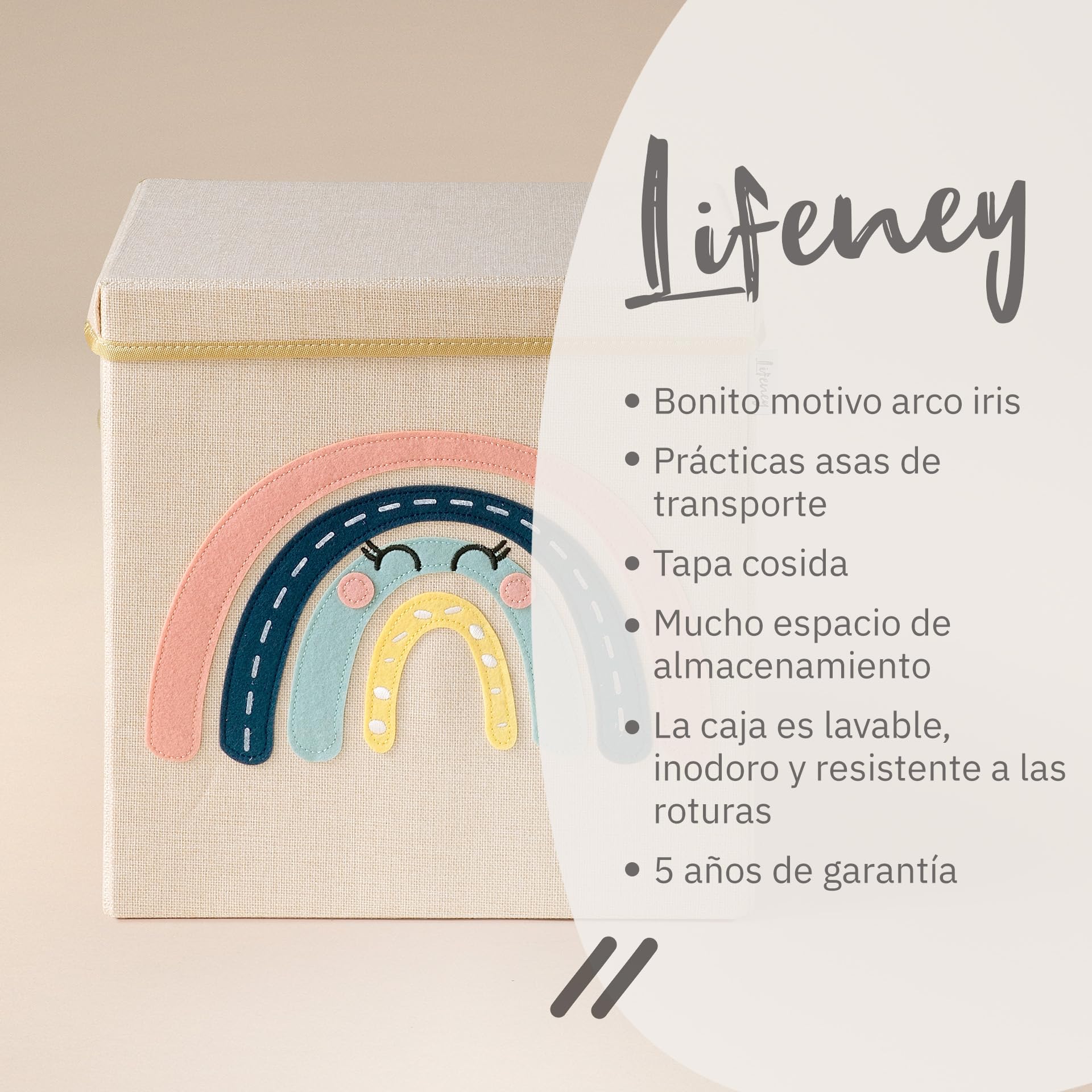 Caja de almacenaje tapa y arco iris I caja de juguete con motivo adecuada para estantes cúbicos I caja organizadora para la habitación de los niños I cesta de almacenaje para niños