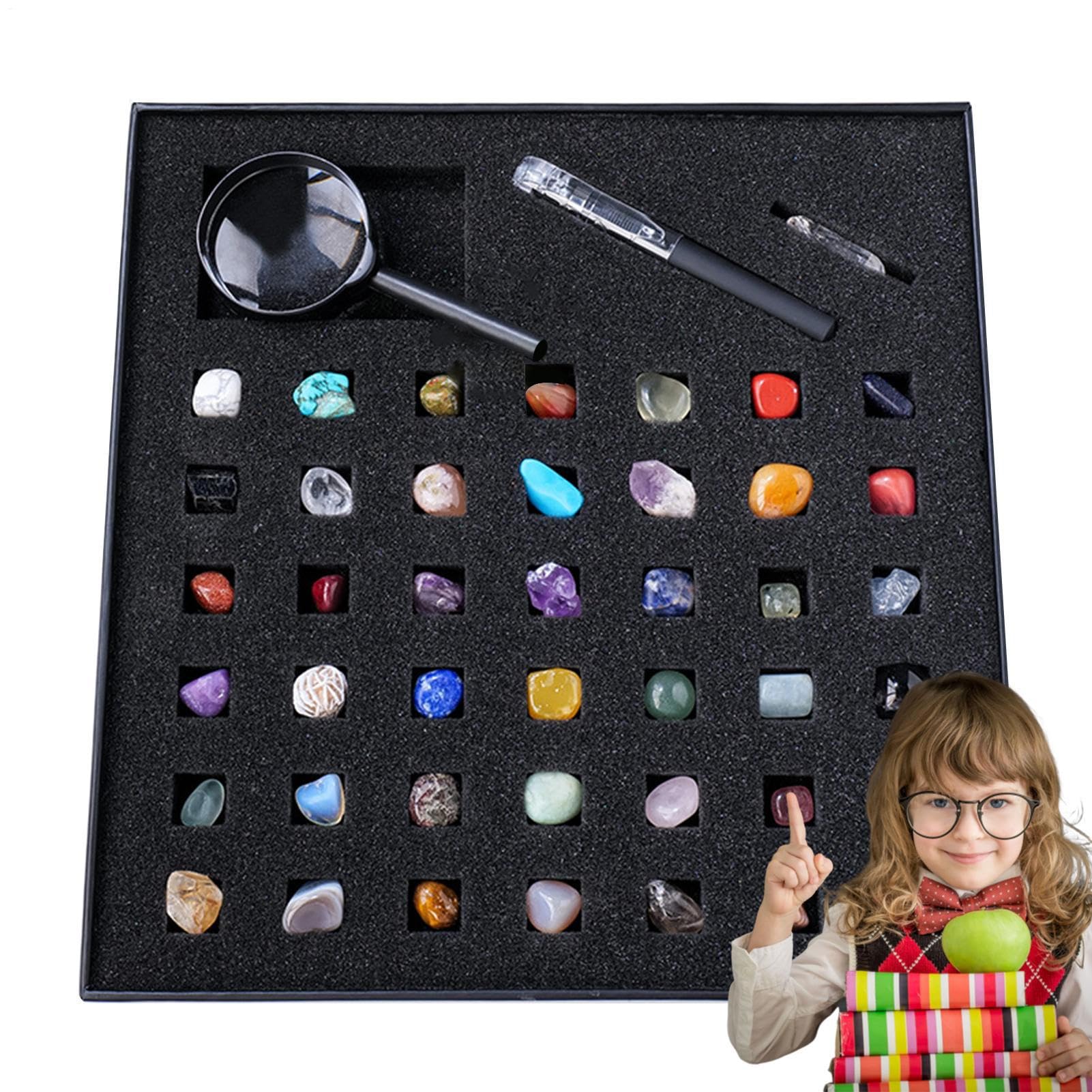 Collection Rock and Mineral - Kit de gemmes de géologie Aura Positive | Pierres précieuses largement répandues et Livre d'identification - Affichage - Collection Rock et minérale pour STEM Science