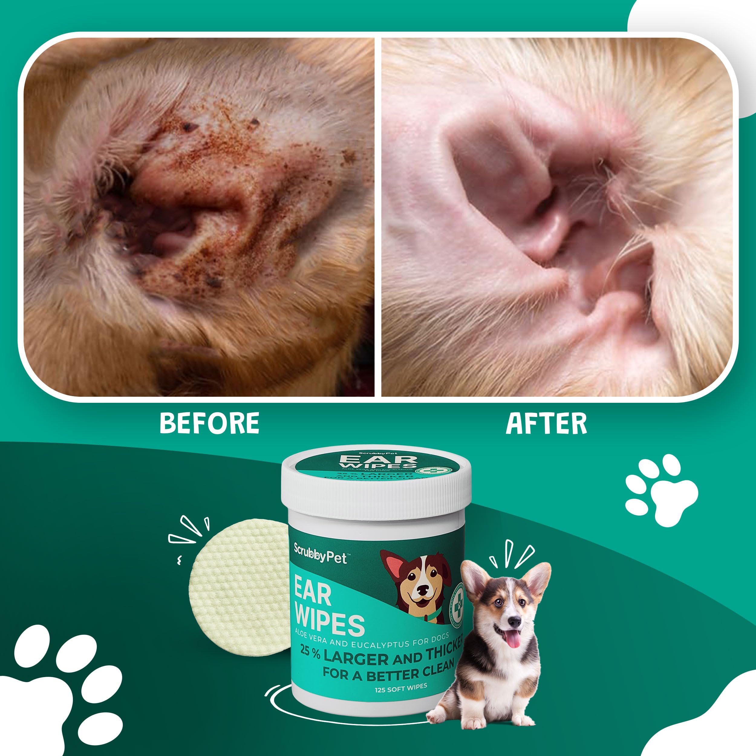 Dog Ear Wipes for Dogs, Aloe Vera + Eucalyptus, 125 count (Pack of 1) - Image 4
