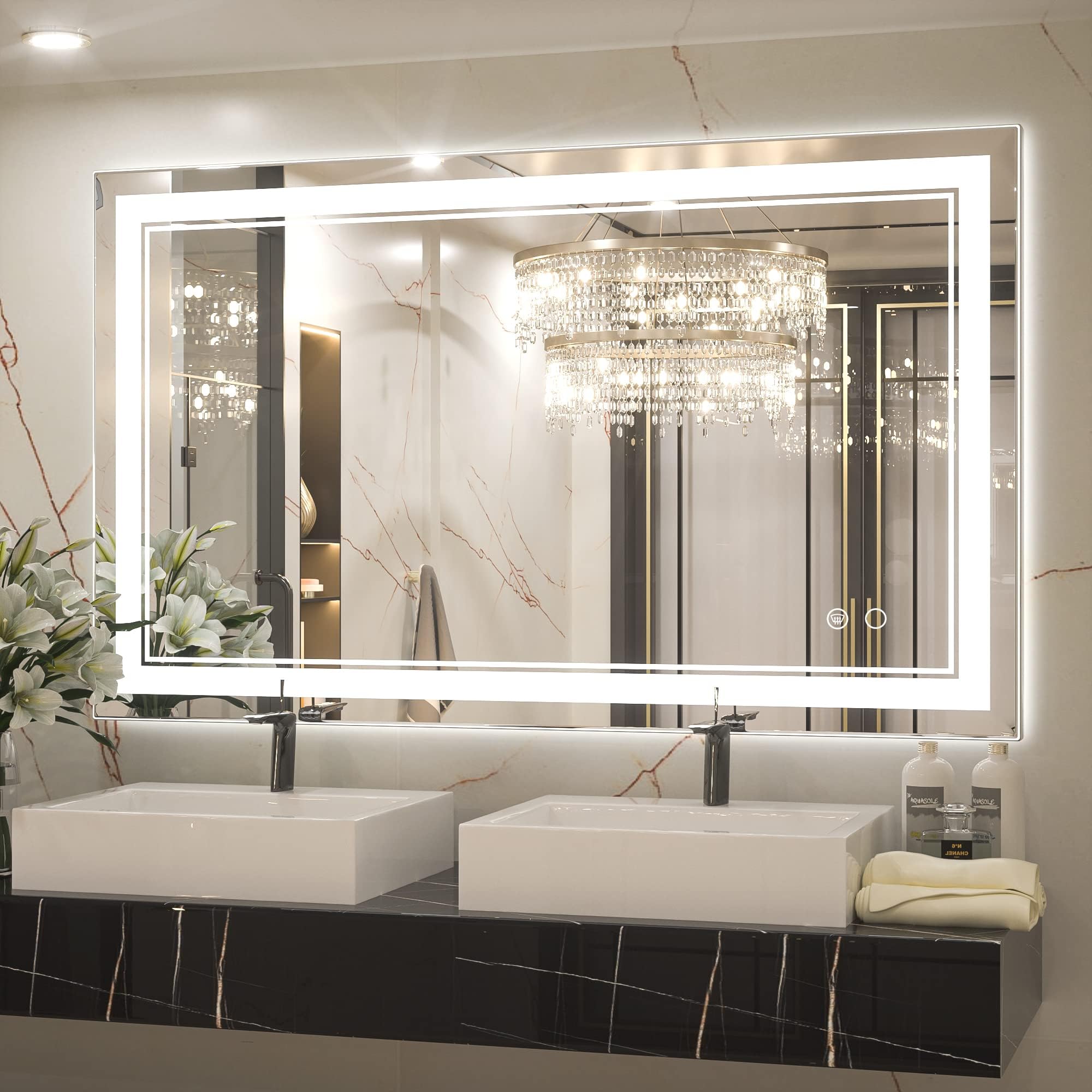 Keonjinn 40 x 24 in LED Bathroom Mirror with Lights, Dimmable 6000K Lights, LED Vanity Mirror, Wall Mounted Anti-Fog Mirror, UL Listed LED Driver, HD Tempered Glass(Horizontal/Vertical)