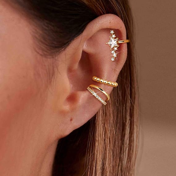 Dochais 5 stuks oormanchet gouden oorbellen oor zonder gat voor vrouwen valse oorbellen dames kraakbeen helix fake oorbel verstelbaar hypoallergeen voor dames A