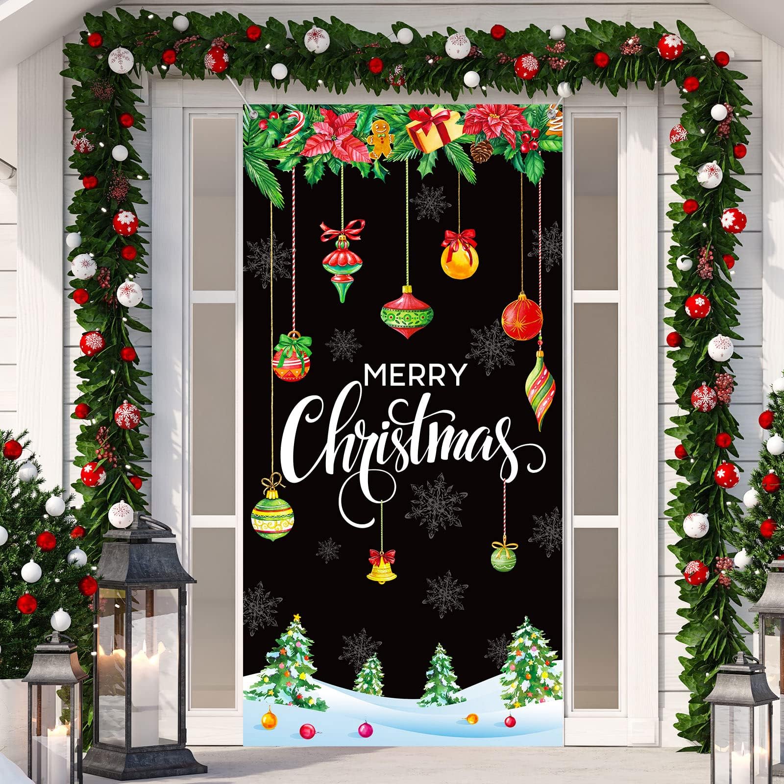 Christmas Front Door Cover 6.07x2.95ft - Santa Claus Hanging Banner Decor For Porch & Home - View #5