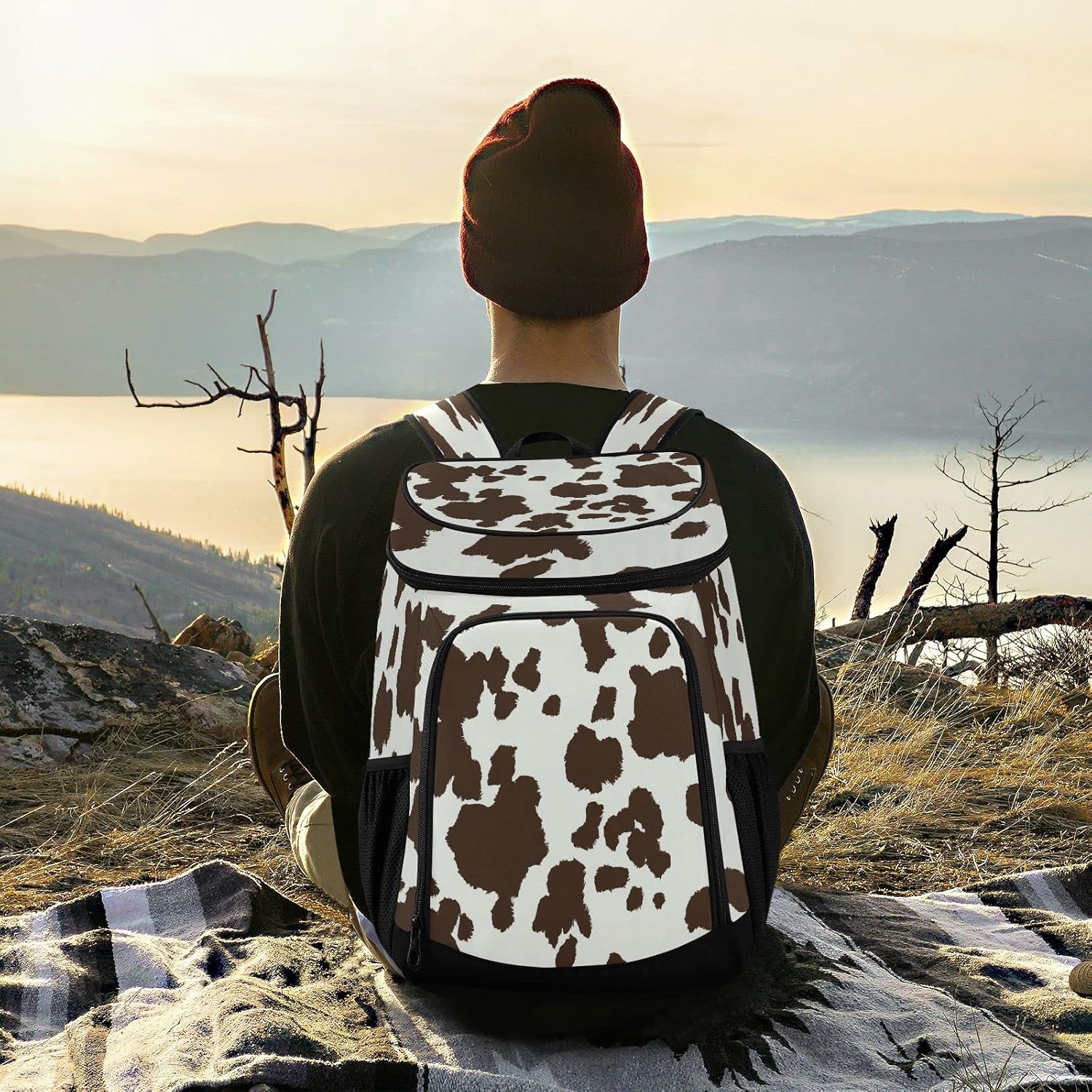 Brown Cow Print Cooler Backpack Insulated Waterproof Leak Proof Beach Cooler Bag Lightweight Lunch Picnic Camping Backpack Cooler for Men and Women