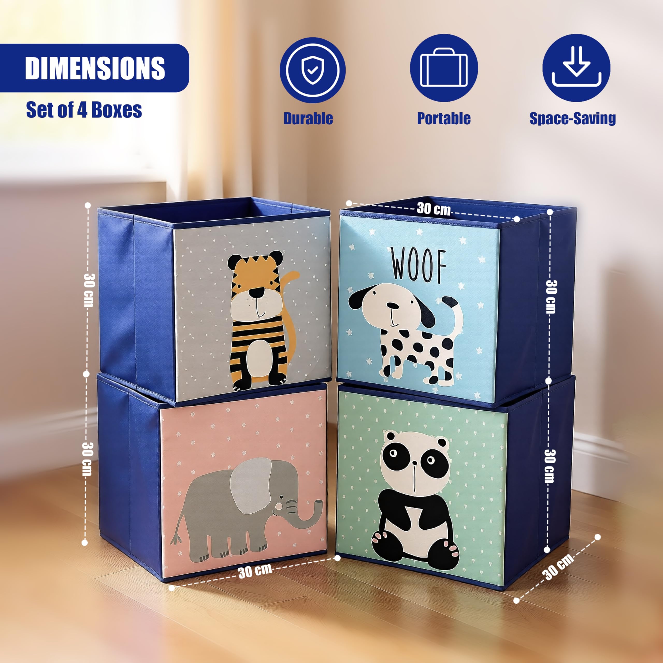 4 Stück Tierdesign Aufbewahrungsboxen Faltbare Spielzeugtruhe Kinderzimmer Organizer Körbe Aufbewahrungswürfel Behälter