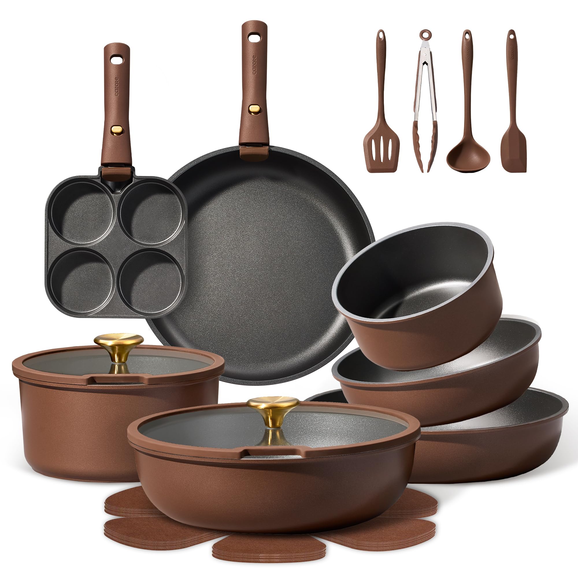 CAROTE 21-Piece Brown Cookware Set