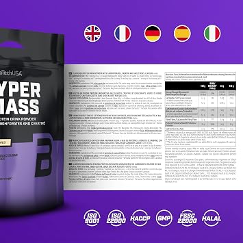 BioTechUSA Hyper Mass - Mass Gainer with Carbs & Protein Blend | Micronised Creatine | Gluten-Free, 6.8 kg, Vanilla