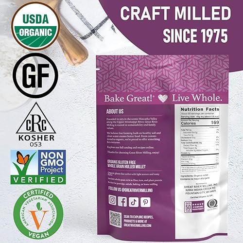 Miniatura 9 de Great River Milling Mijo orgánico con cáscara Grano antiguo de grano entero Sin gluten y superalimento de alto contenido de fibra Sin OMG