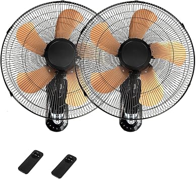 20 Inch Wall Mount Fan with Remote 2 Pack, 3-speed Wall Oscillating Fan with 5 Blades, Adjustable Tilt and Timing, High Velocity Wall Mounted Fans for Bedroom, Gym, Office, Warehouse, Garage