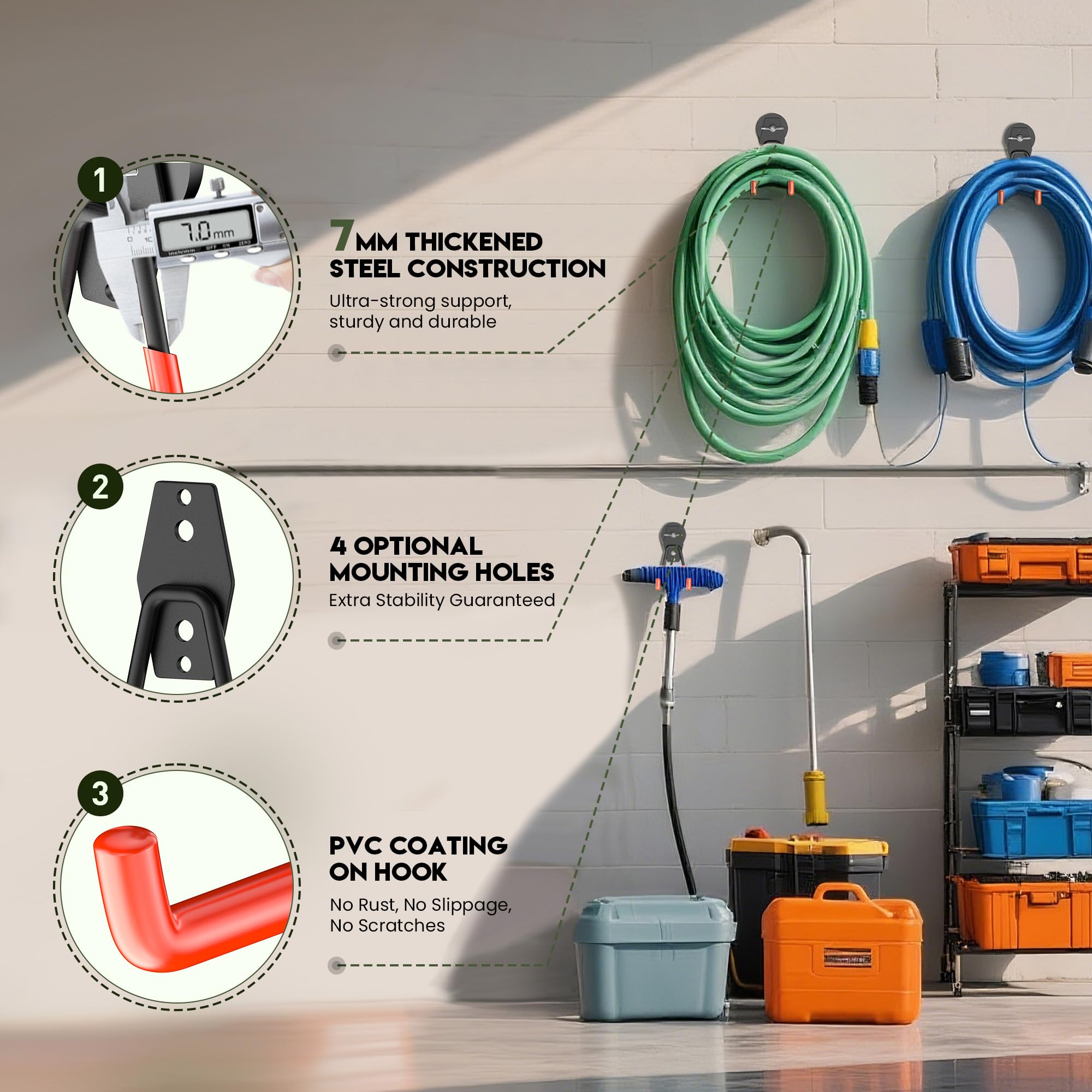 Robuste Magnethaken, große magnetische Aufbewahrungshaken, Aufbewahrungshaken mit Anti-Rutsch-Beschichtung, Neodym-Magnethaken in Industriequalität für Garage (8 Stück, Orange)