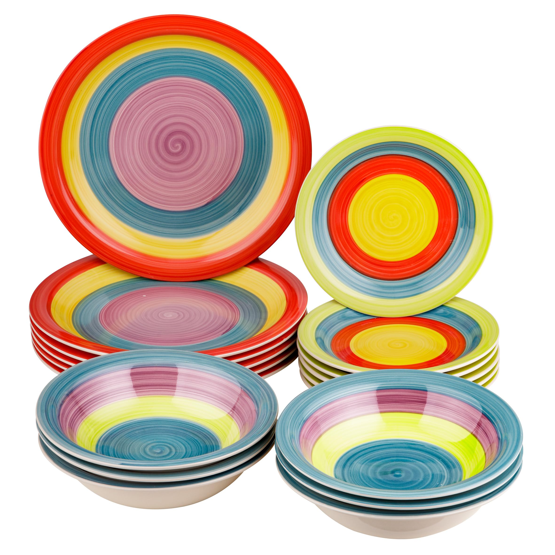 Baroni Home Servito di Piatti da 18 pezzi in Ceramica, Servizio da Tavola Decorato per 6 Persone, Piatto Fondo, Piano, da Frutta o Dolce, Stile Arcobaleno
