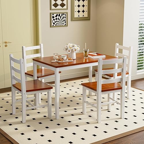 Miniatura 2 de IKIFLY Juego de mesa de comedor para 4, mesa y sillas de cocina de madera maciza de 5 piezas, juegos de cocina y comedor modernos de mediados de