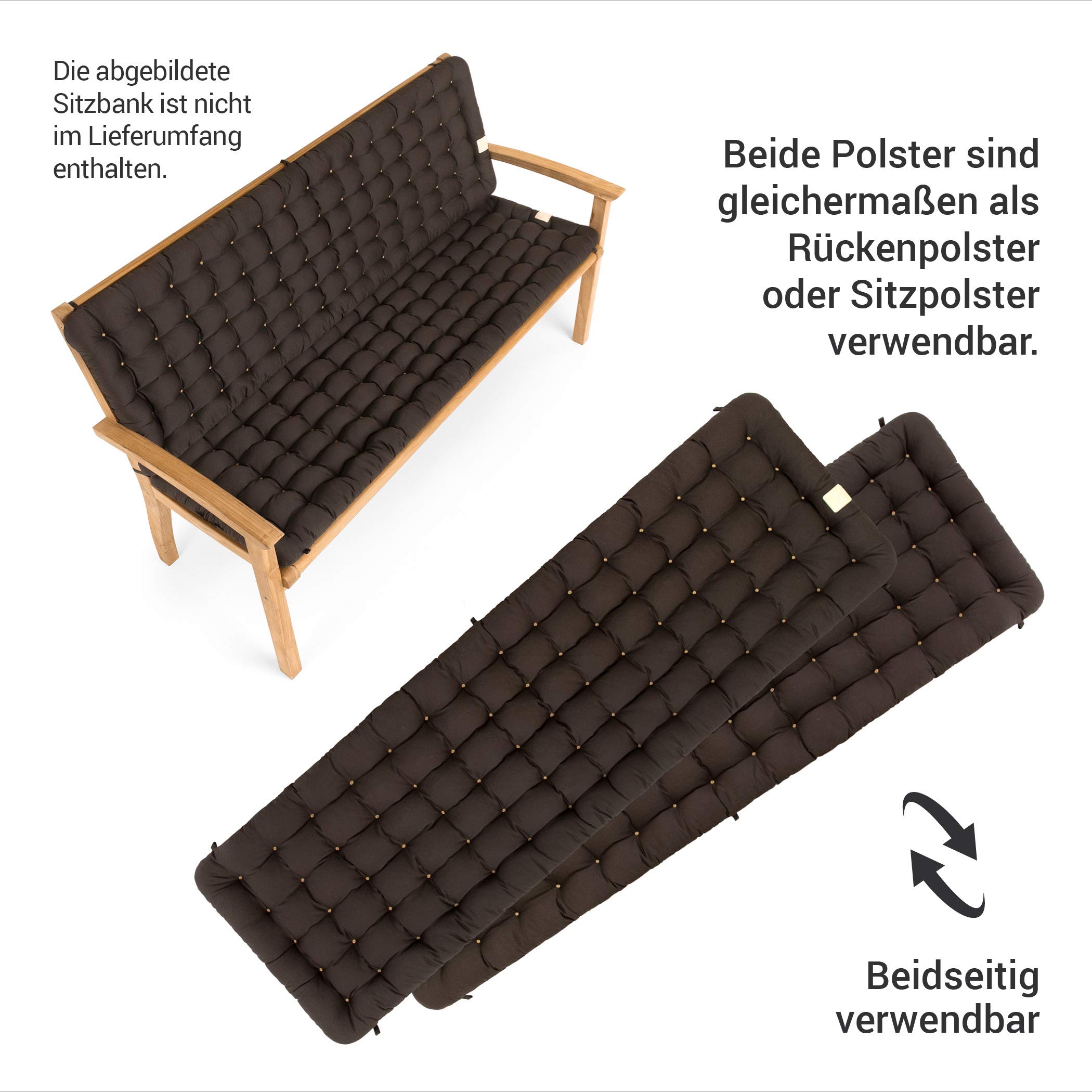 HAVE A SEAT Gartenbank-Auflage 2-teilig – 180x48 Cm, Braun, Waschbar Bis 95°C, Made In Germany