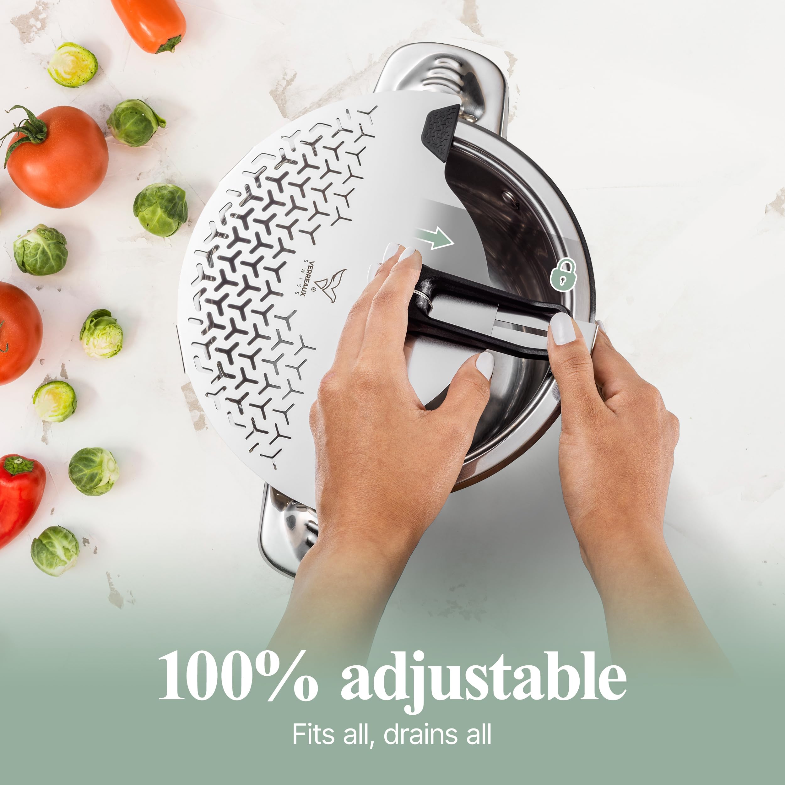 Scolapasta compatto con clip per pentole, si adatta a tutti gli scarichi, colino per pasta in acciaio inox di alta qualità, semplifica la preparazione dei pasti