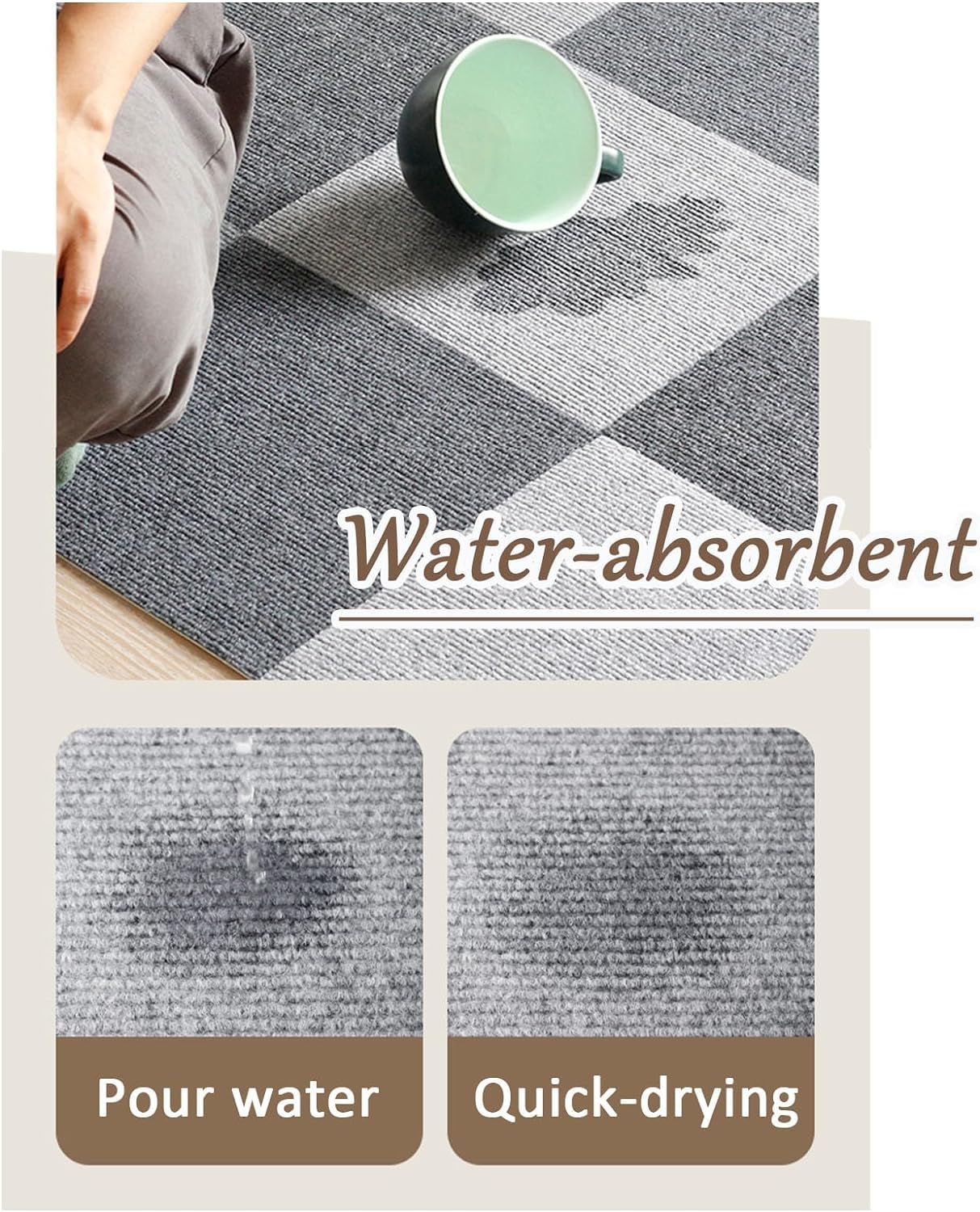 Dalles de moquette autocollantes pour la maison, 50 x 50 cm, carrées, faciles à découper, à installer et à nettoyer, antidérapantes, pour le bureau et la maison, 12 pièces (marron), 50 x 50 cm
