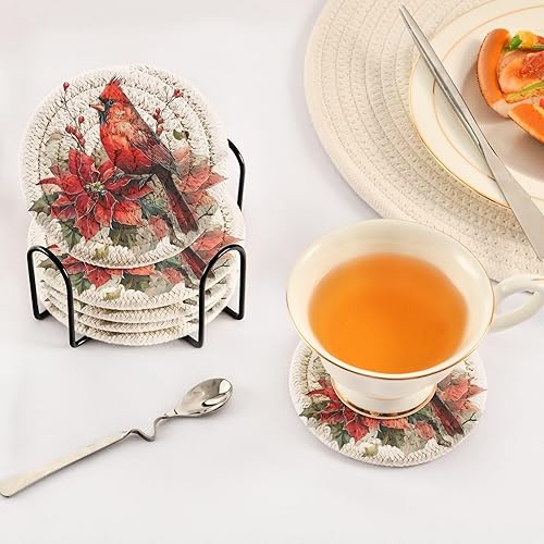 Vista 79 de Juego de 6 posavasos para bebidas con soporte, diseño retro de estrella de mar y estrella de mar, juego de 6 posavasos decorativos absorbentes