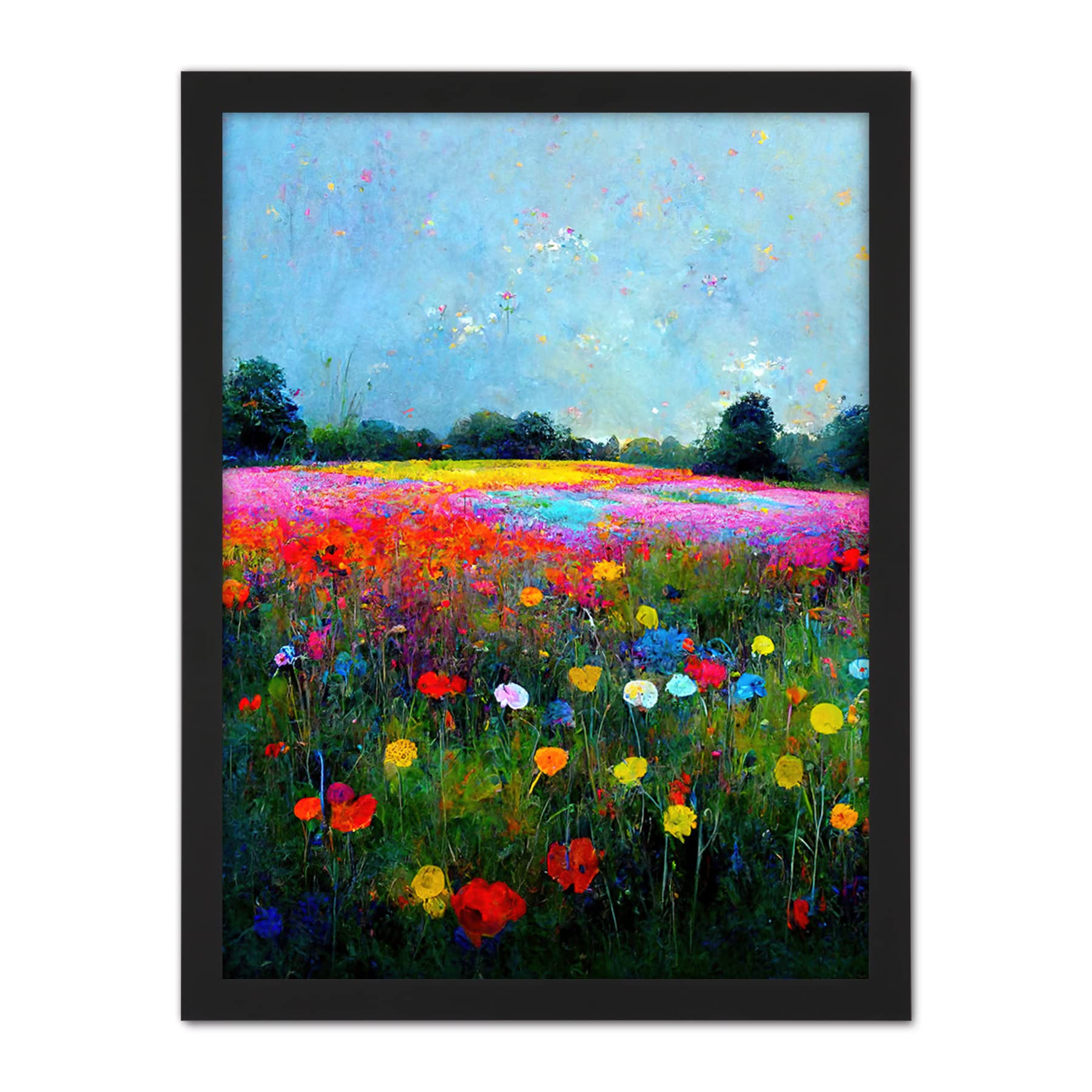 Doppelganger33 LTD Delicate Wildflower Meadow Abstract Colourful Modern Artwork Framed Wall Art Print 18X24 Inch