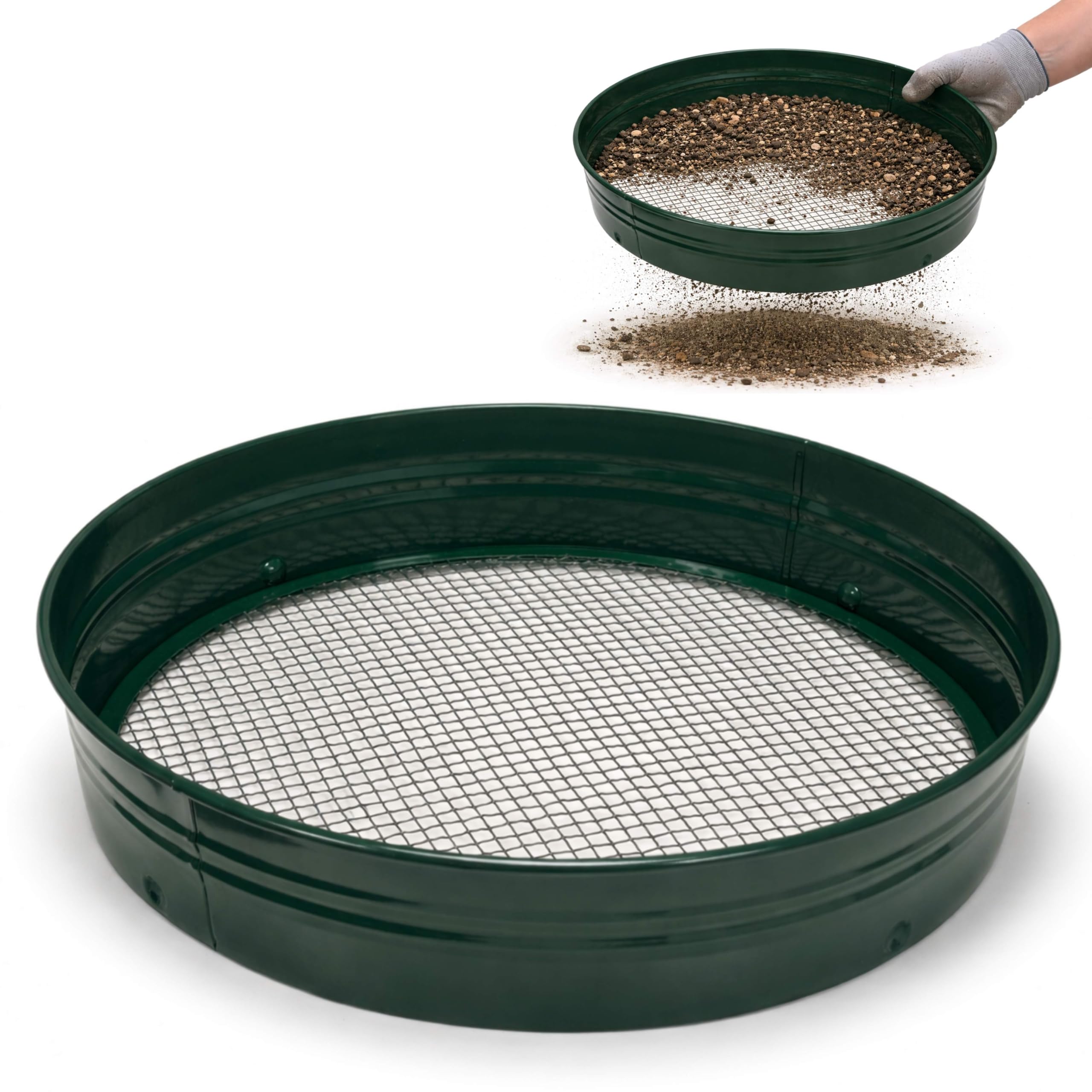 ADEPTNA Metal Garden Soil Sieve Riddle with Interchangeable Mesh 3/8 Inch Heavy Duty Steel Frame Compost Soil Stone Sifter for Gardening Lawn Planters (3/8" Mesh)