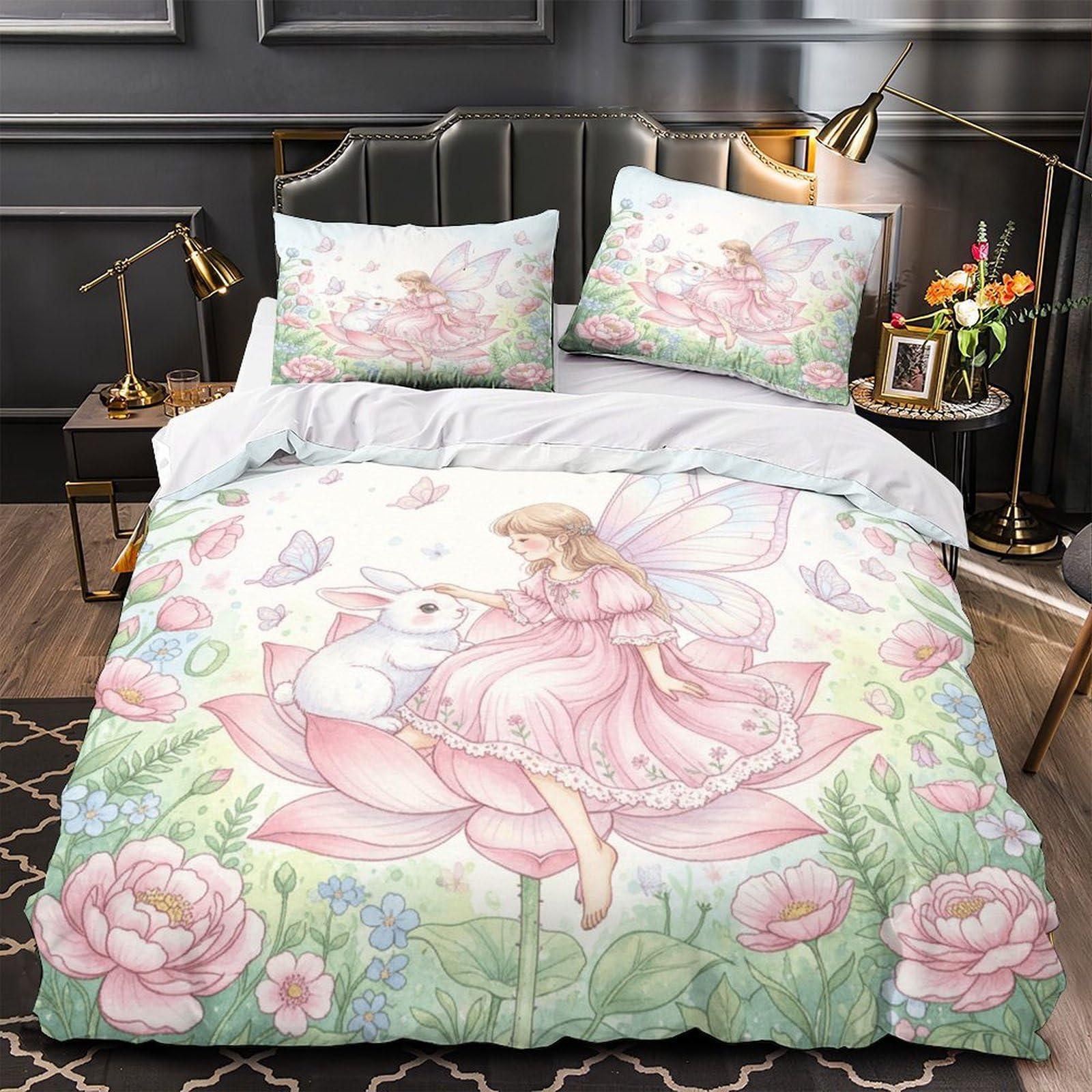 Housse de couette fée fantastique effet 3D parure de lit luxe microfibre 135x200